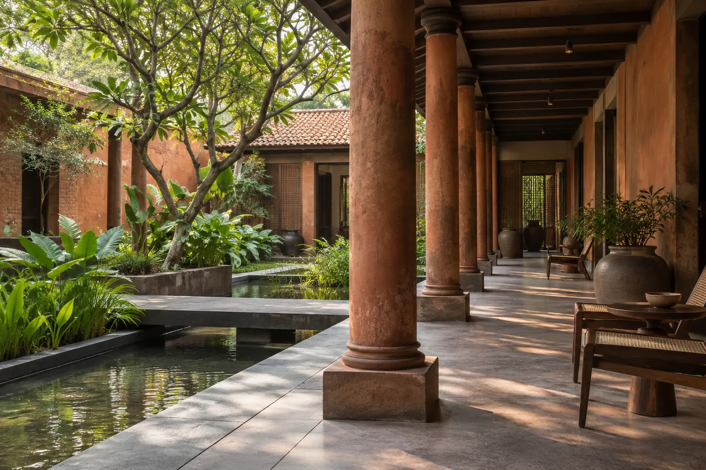 Original courtyard residence with terracotta and planting