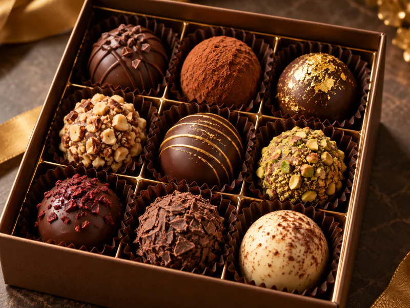 A box of nine chocolate truffles