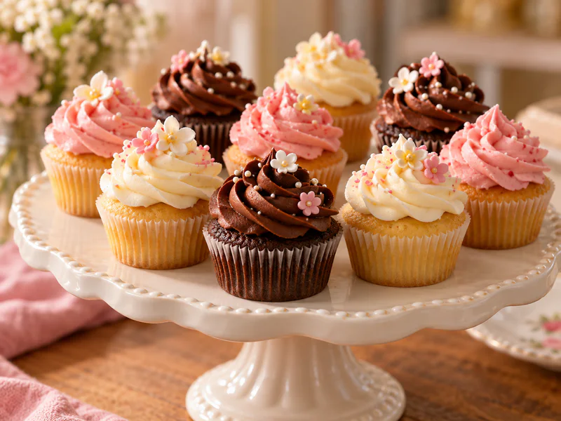 Mini cupcakes with swirled frosting