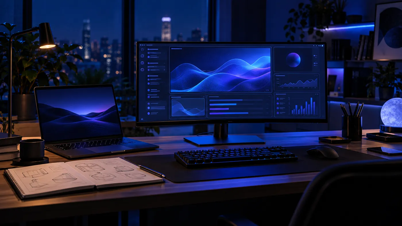 Original midnight-blue product engineering workspace
