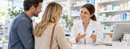 A pharmacist talking with a customer
