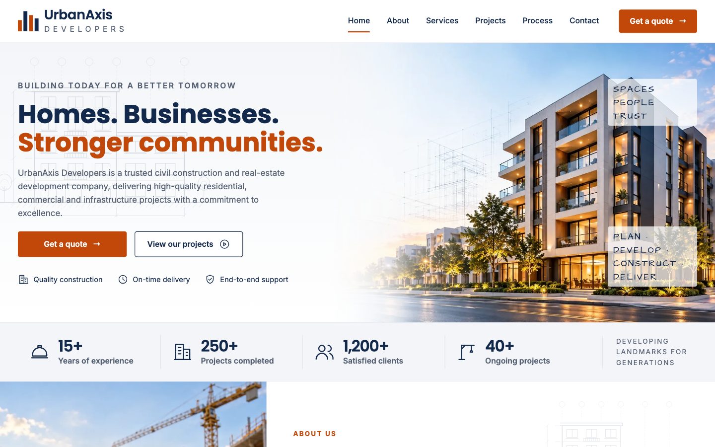 Architects, Interiors & Construction — Urban Developer website preview