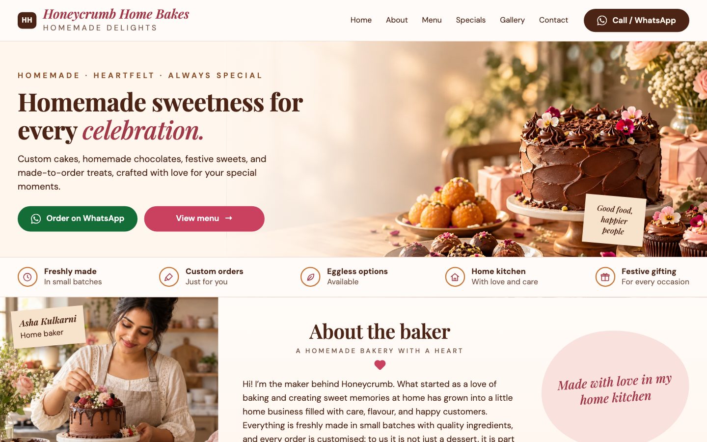 Home Bakers, Sweets & Snacks — Sweet Moments website preview