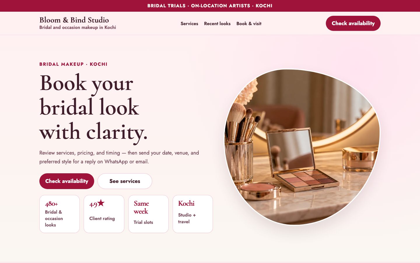 Beauty & Bridal Professionals — Booking website preview