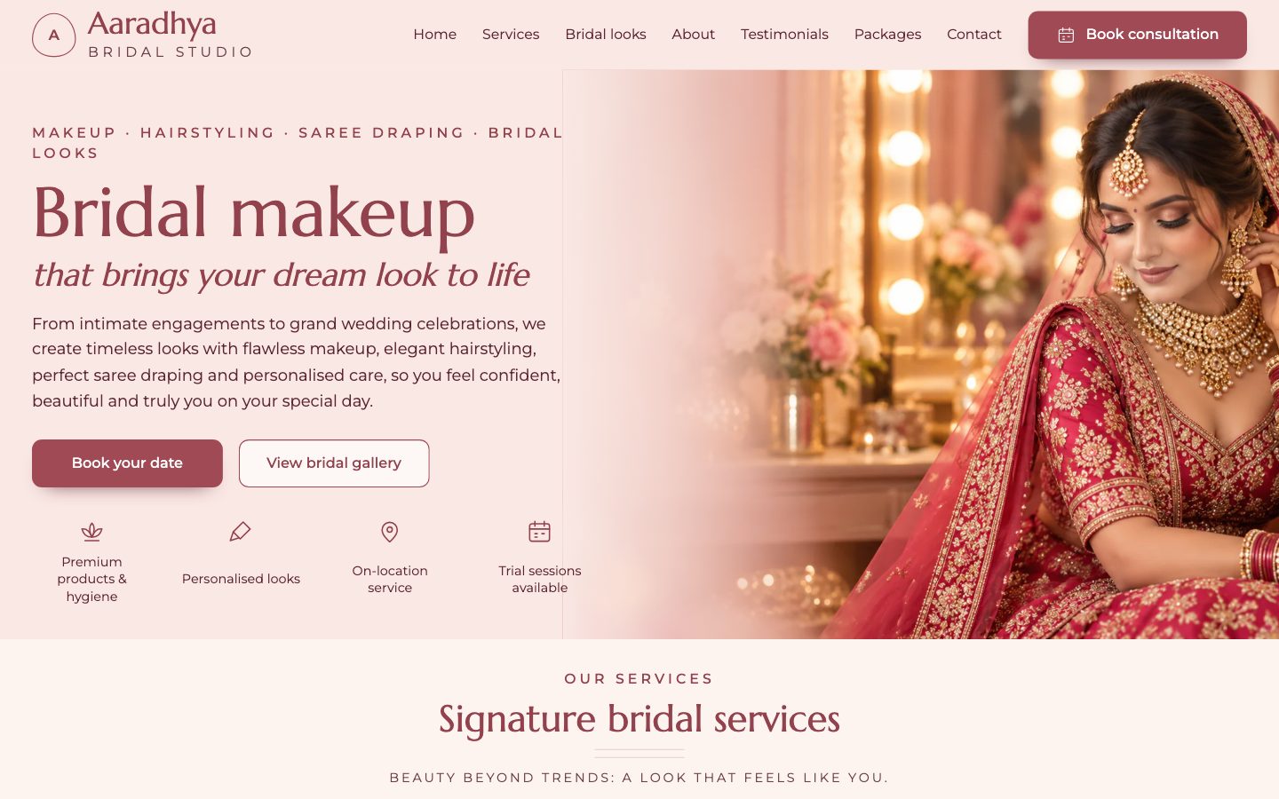 Beauty & Bridal Professionals — Bridal Studio website preview