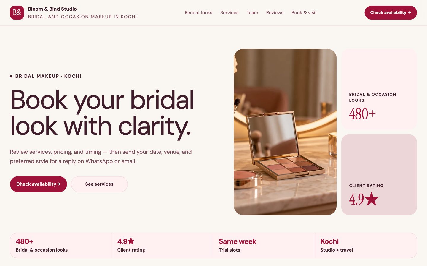 Beauty & Bridal Professionals — Modern Artist website preview