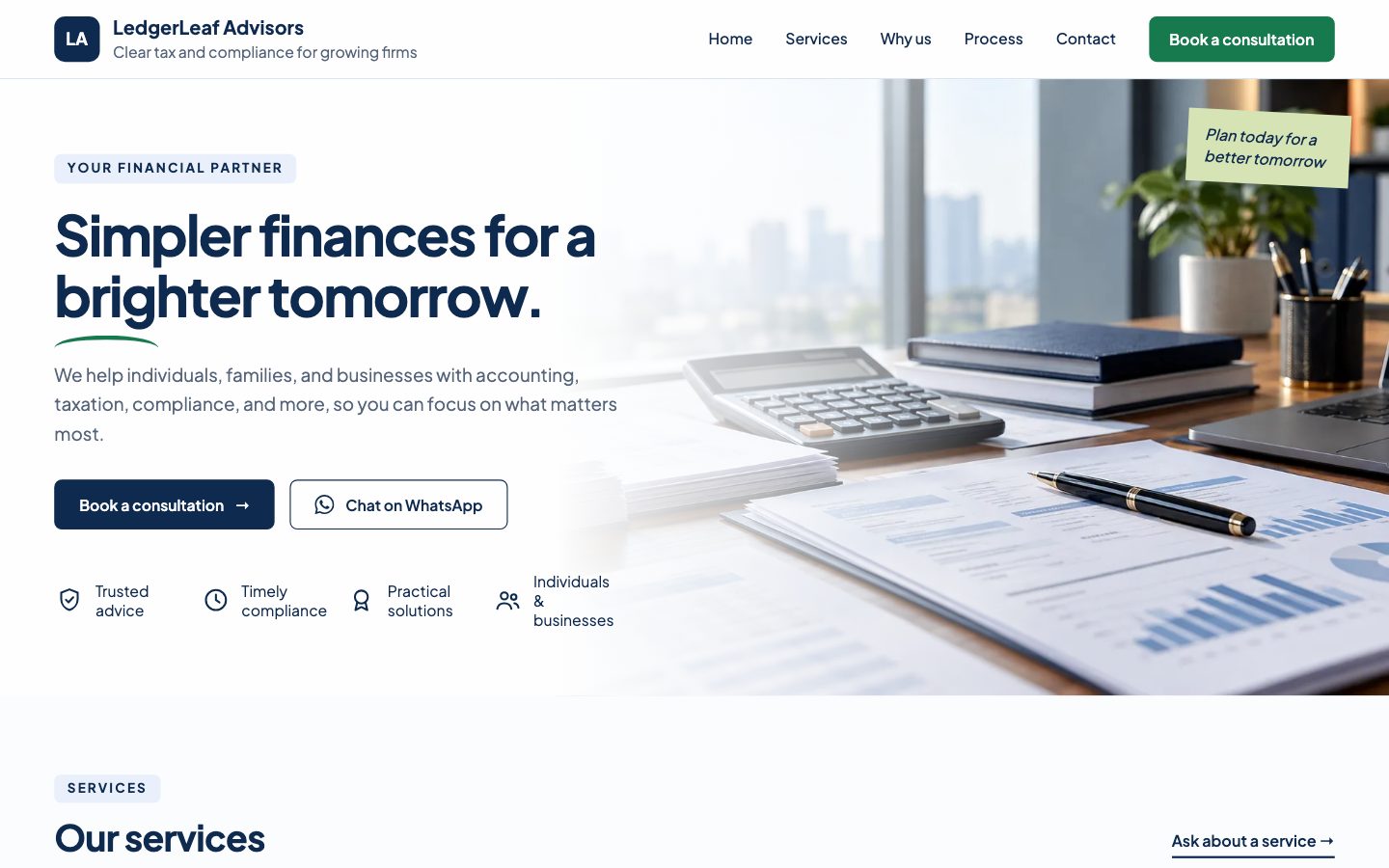 CA & Tax Advisors — Financial Partner website preview