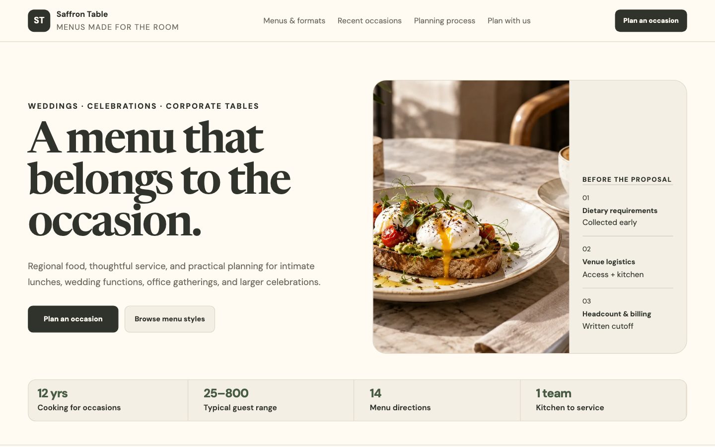 Caterers — Menu & Occasion website preview