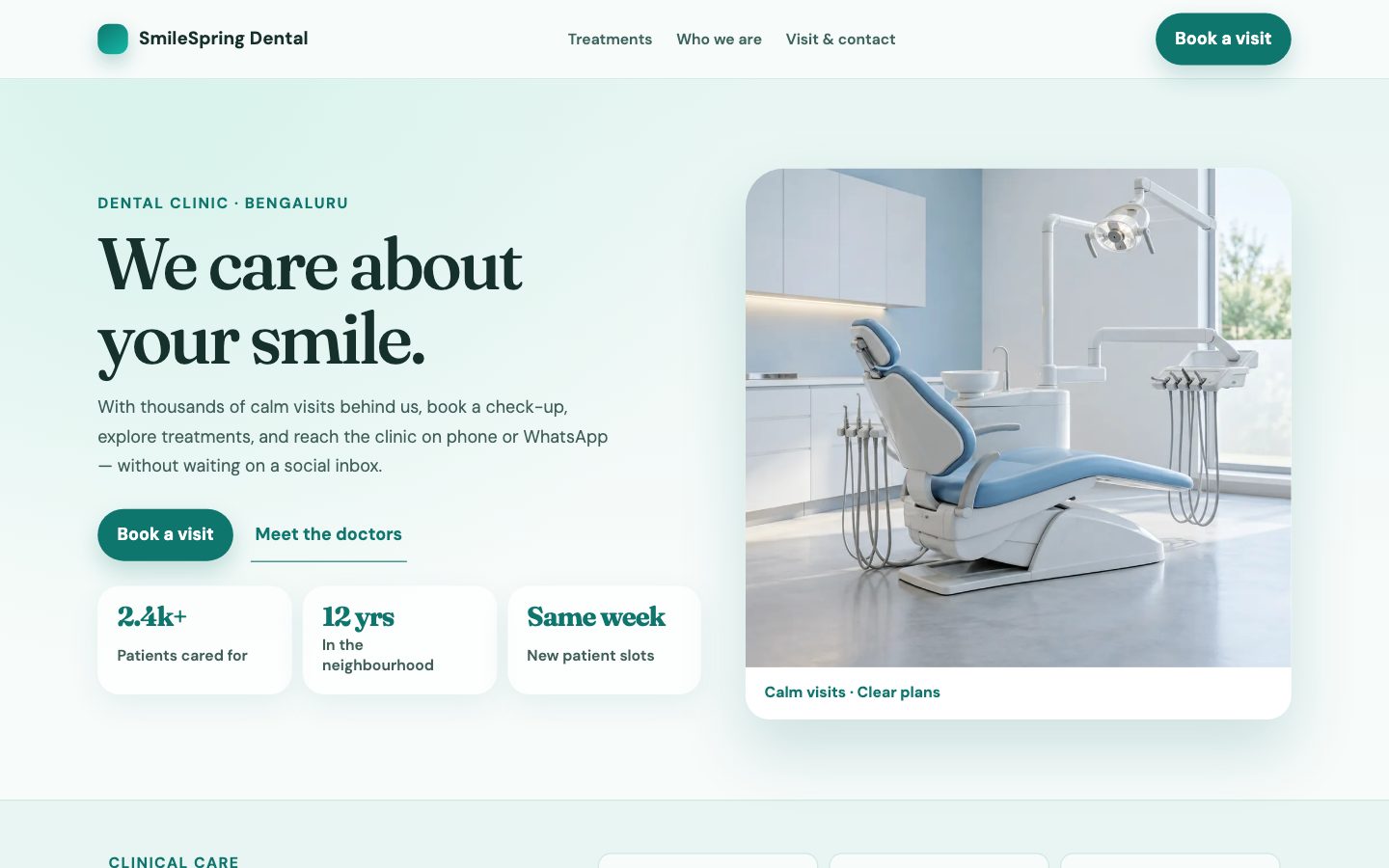 Dentists, Clinics & Diagnostics — Care website preview