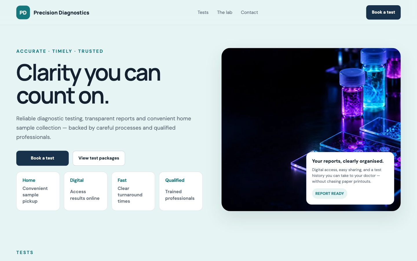 Dentists, Clinics & Diagnostics — Diagnostics website preview