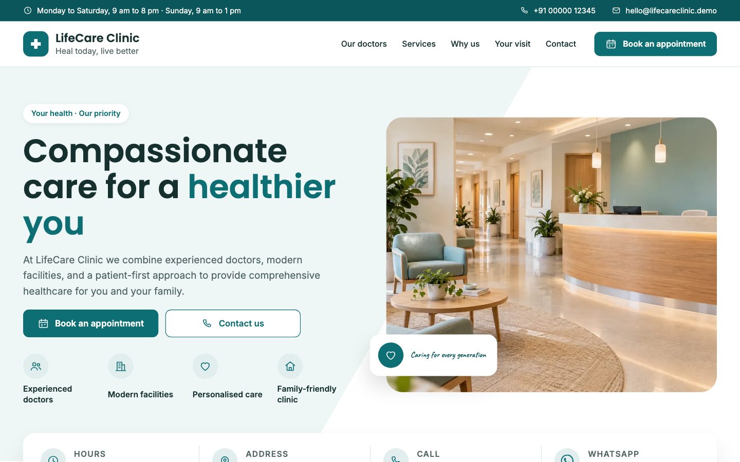 Dentists, Clinics & Diagnostics — Family Clinic website preview