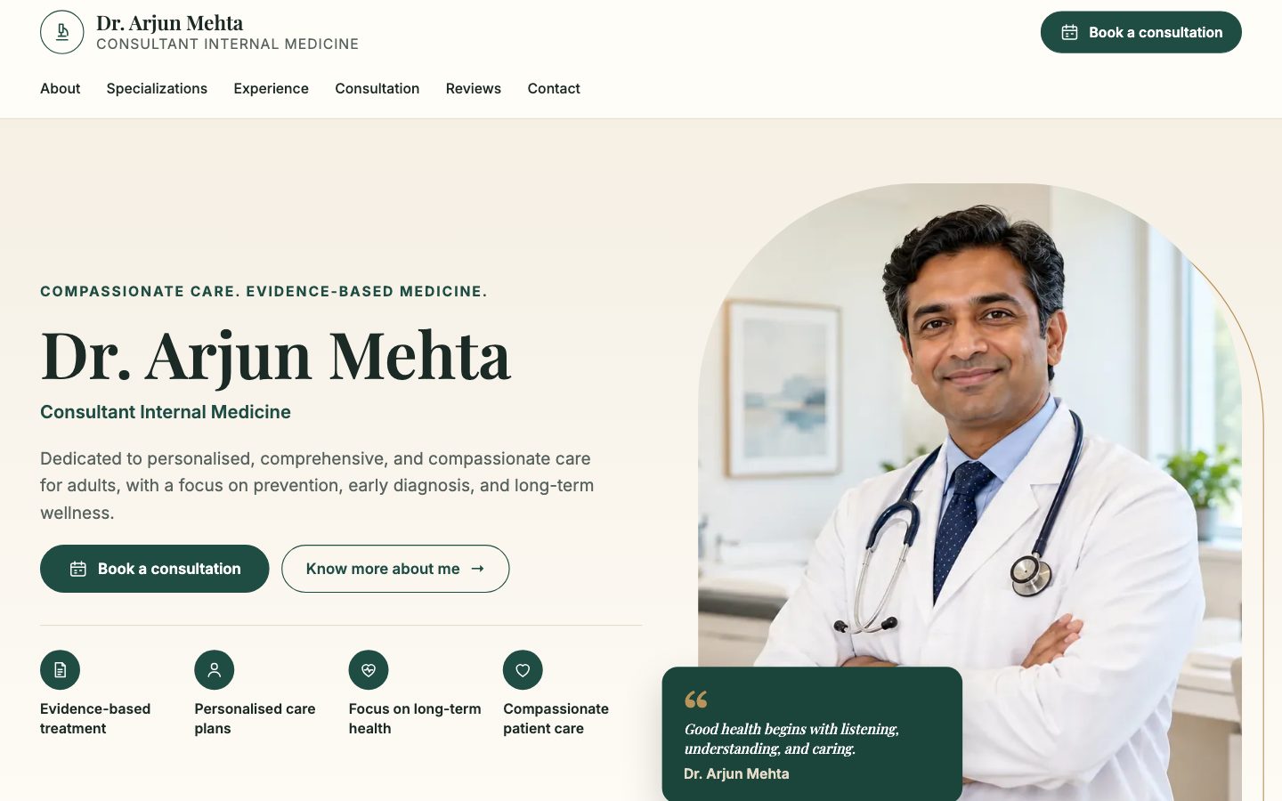 Dentists, Clinics & Diagnostics — Physician Profile website preview