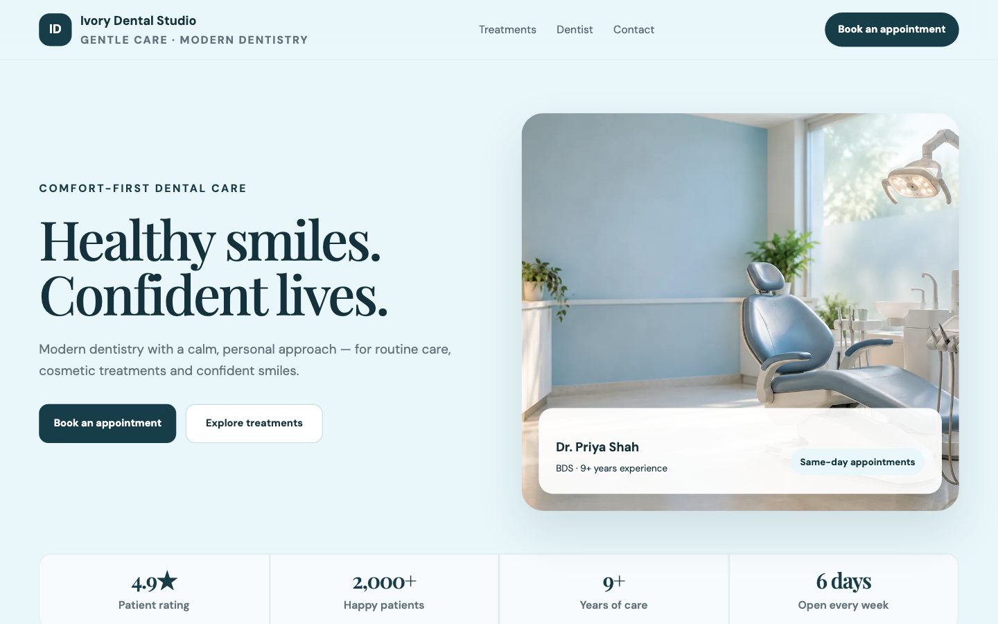 Dentists, Clinics & Diagnostics — Studio website preview