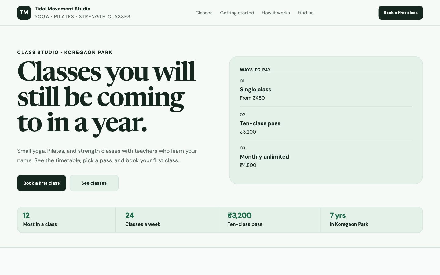 Gyms & Wellness — Class Studio website preview