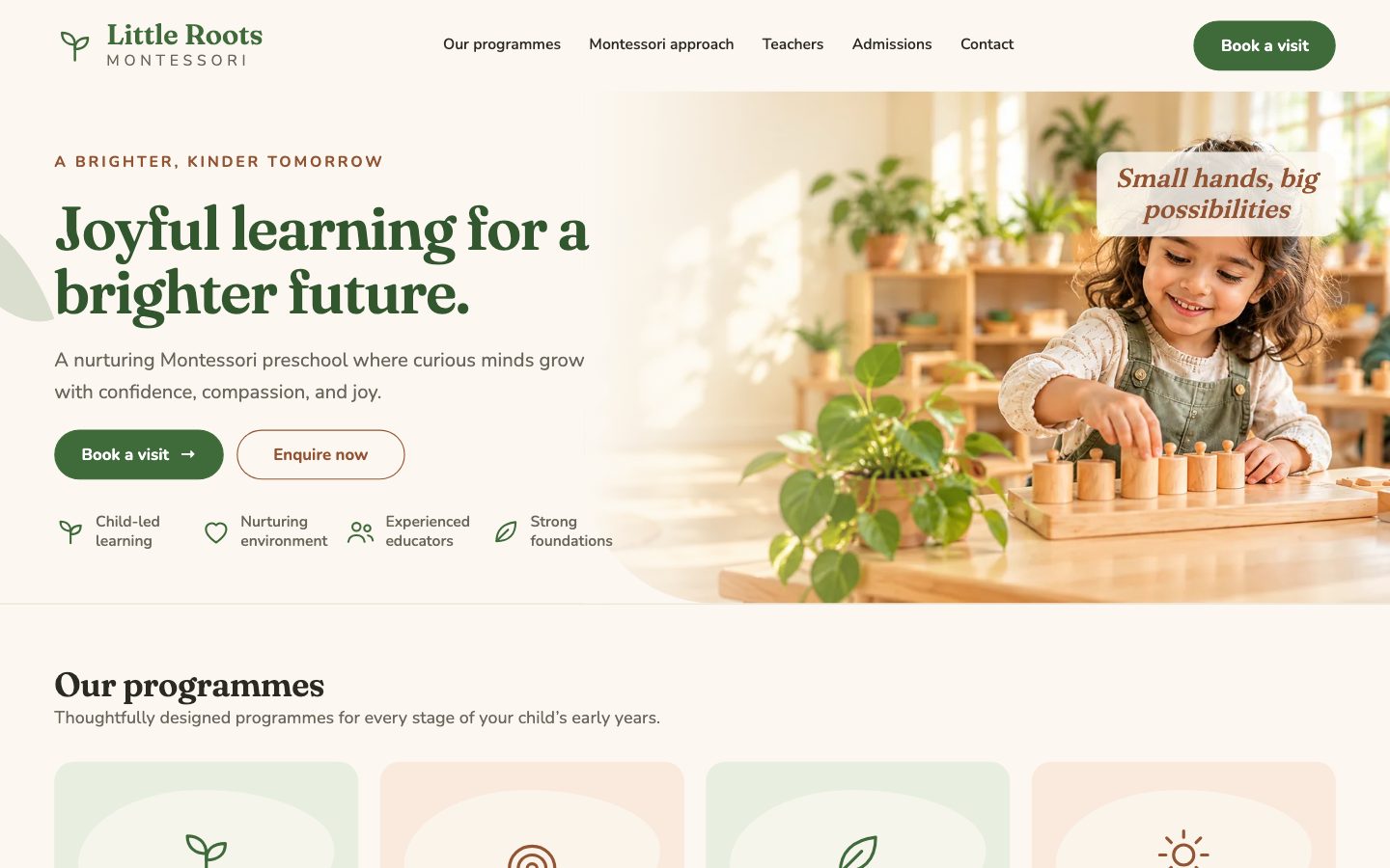 Preschools & Montessori — Little Roots website preview