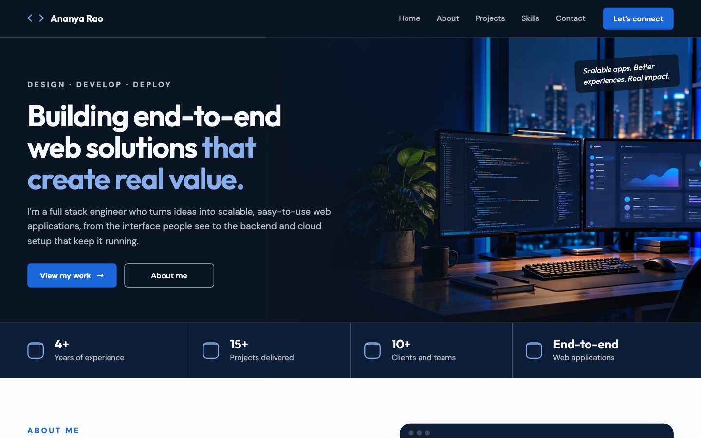 Professional & Developer Portfolios — Full Stack Engineer website preview