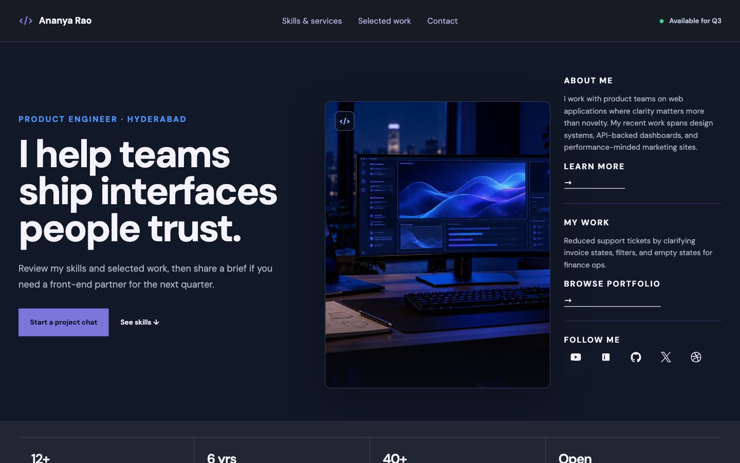 Professional & Developer Portfolios — Profile website preview