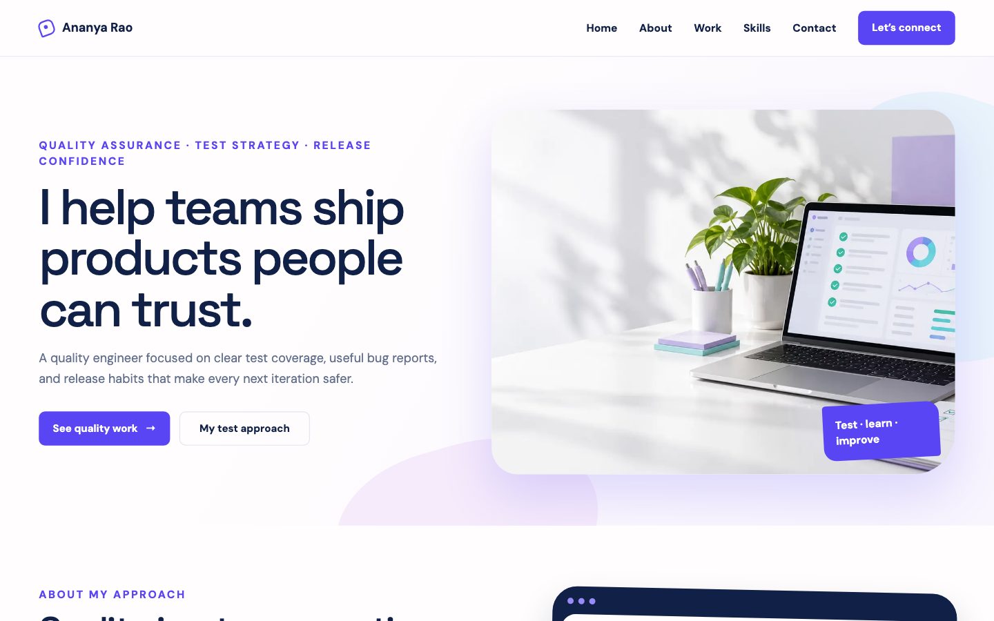 Professional & Developer Portfolios — QA Assurance website preview