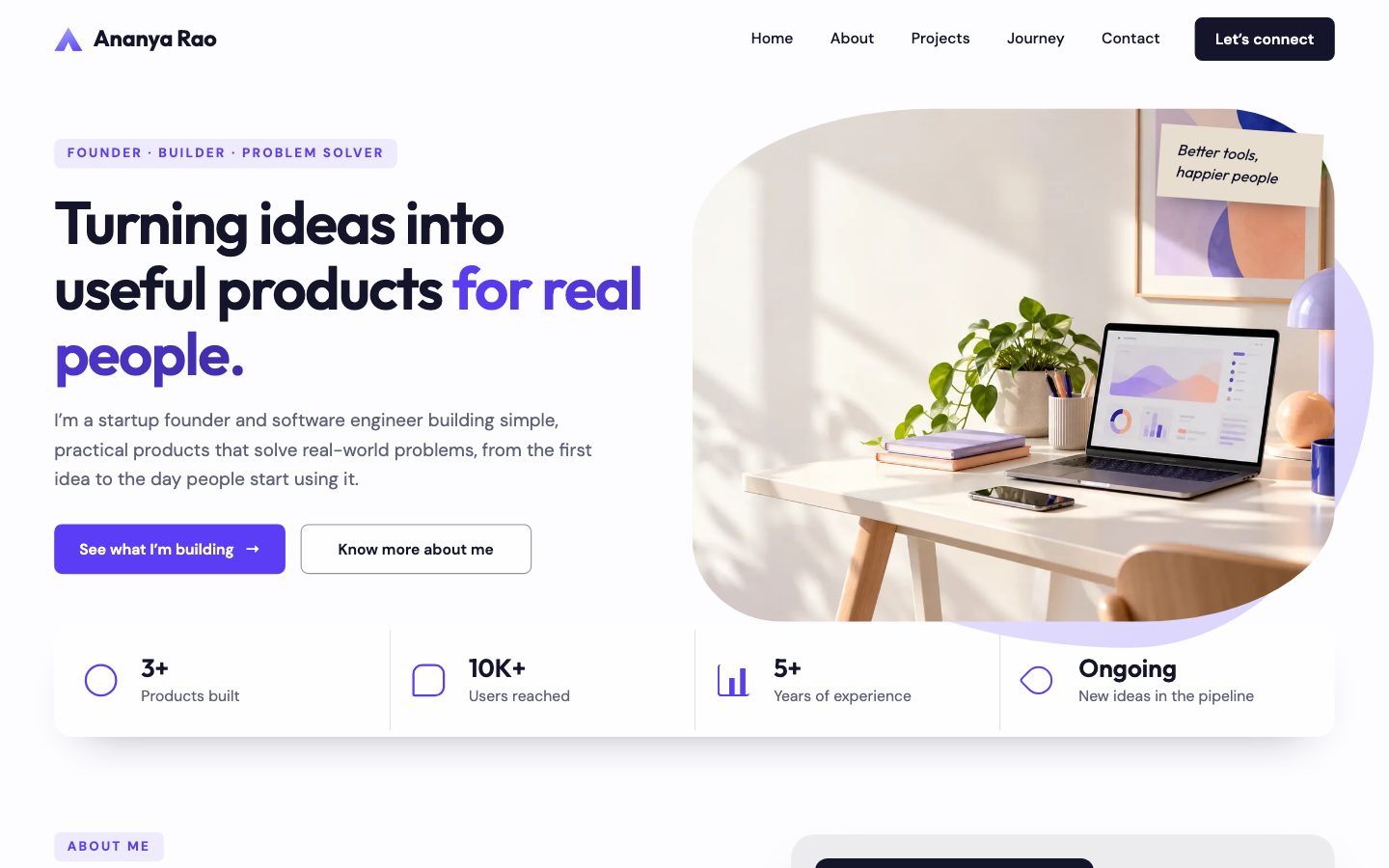 Professional & Developer Portfolios — Startup Founder website preview