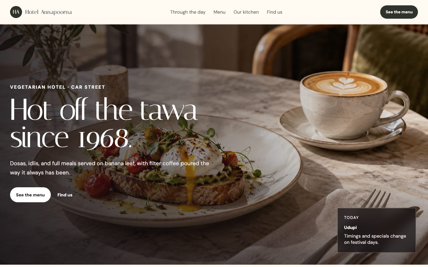 Local Hotels, Restaurants & Cafes — Tiffin Hotel website preview