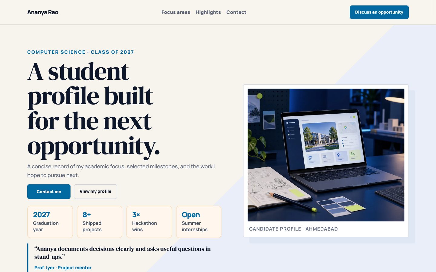 Student Portfolios — Achievements website preview