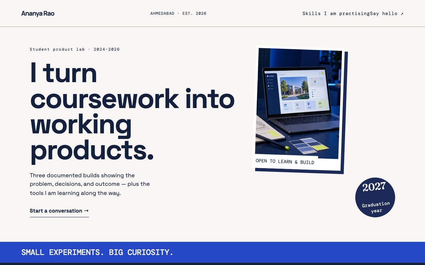 Student Portfolios — Field Notes website preview