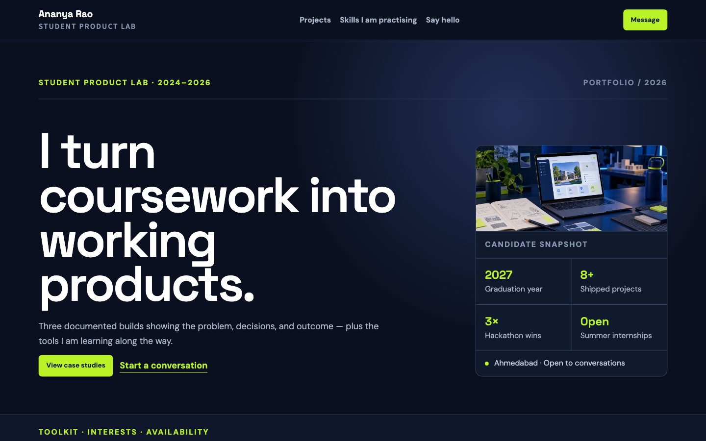 Student Portfolios — Projects website preview
