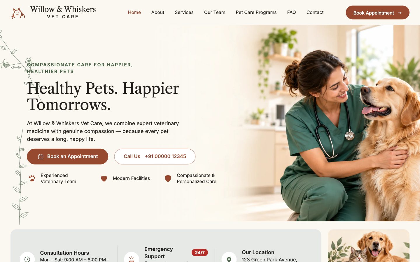 Veterinary Clinics — Willow & Whiskers website preview