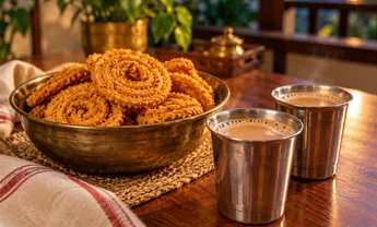 Chakli served with two cups of tea