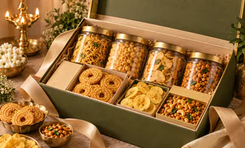 A snack hamper box with assorted savouries