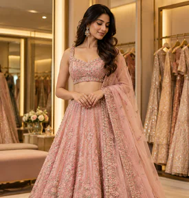 A rose pink anarkali with a flared skirt