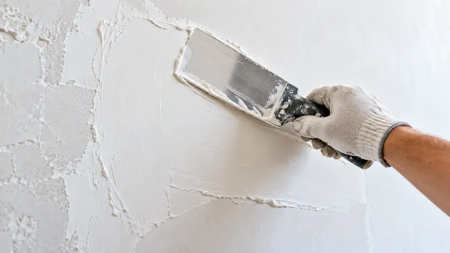Putty being spread on a wall