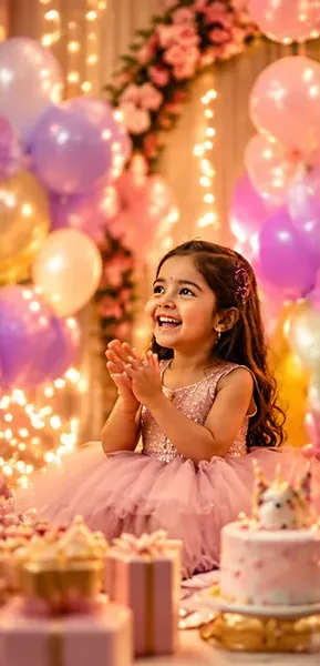 A child at a birthday party with balloons