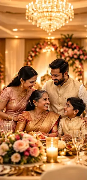 A family seated together at a celebration