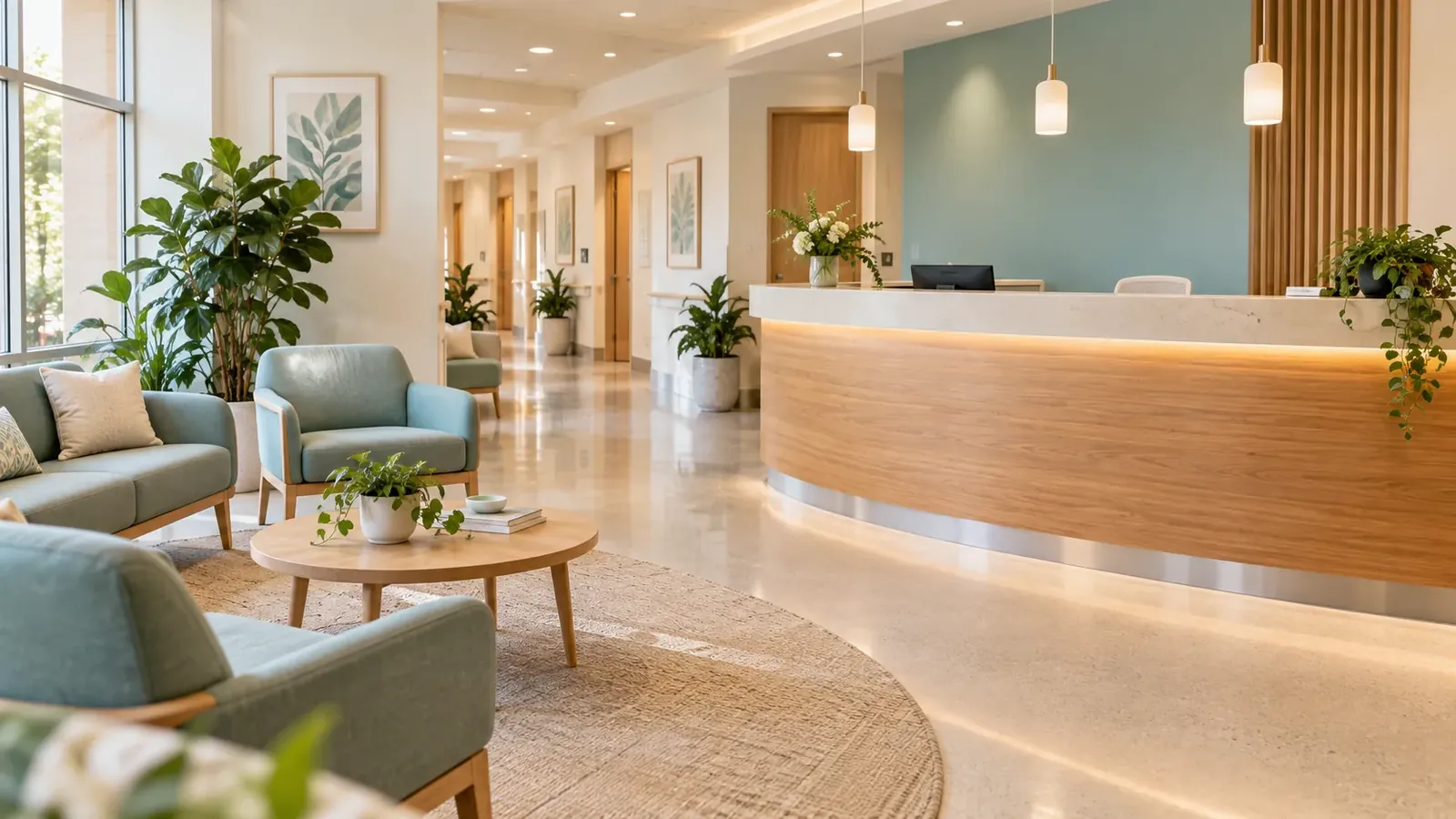 The bright reception area of the clinic