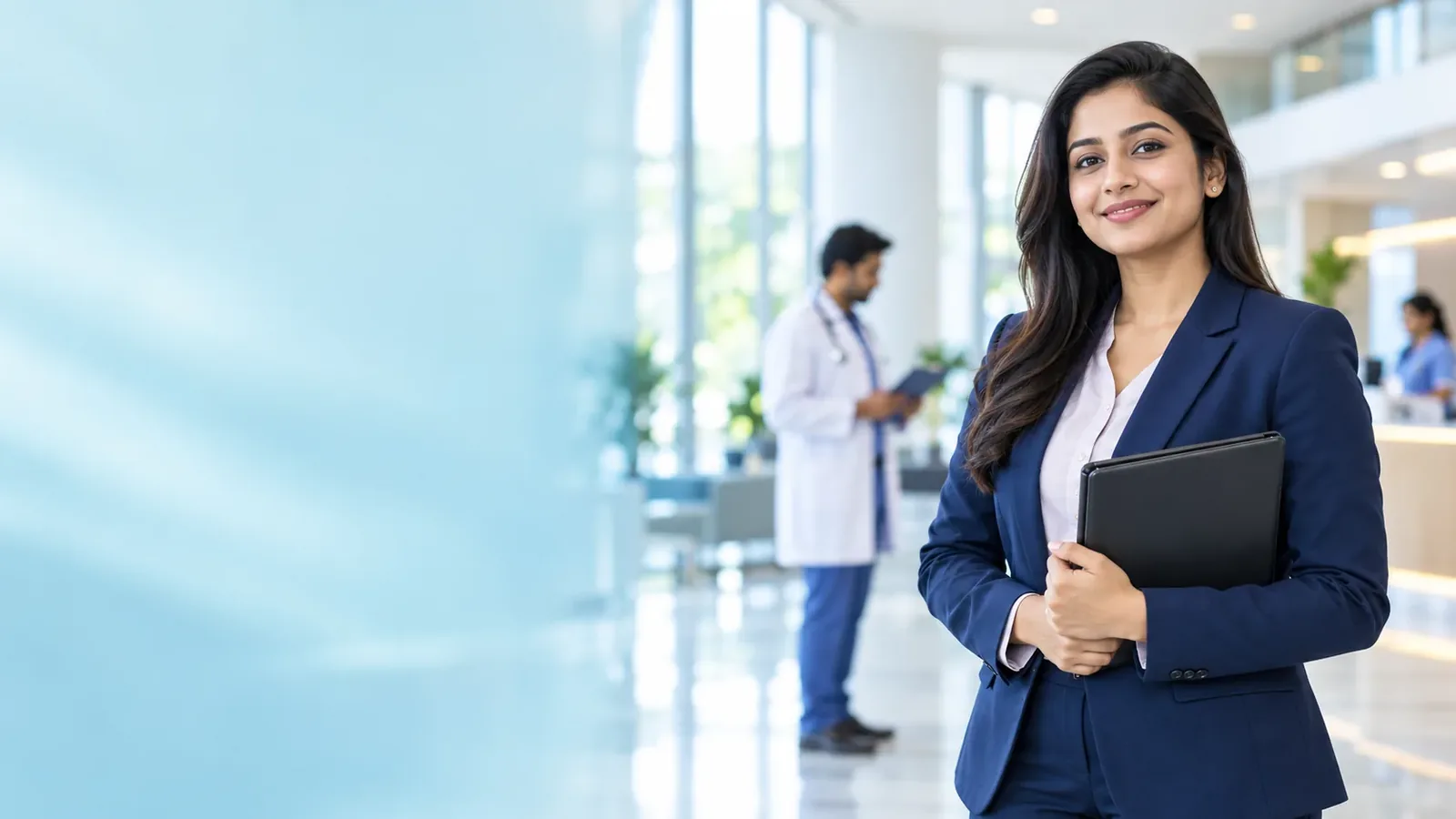 A medical representative in a bright healthcare setting