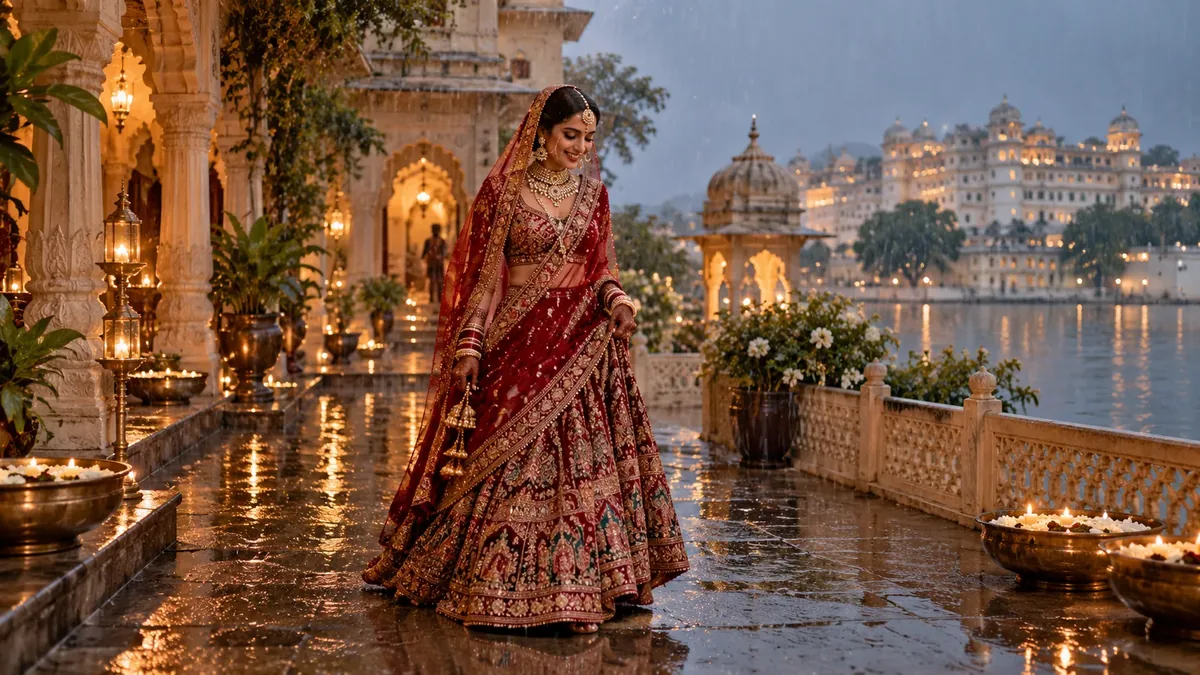 A bride in an old courtyard