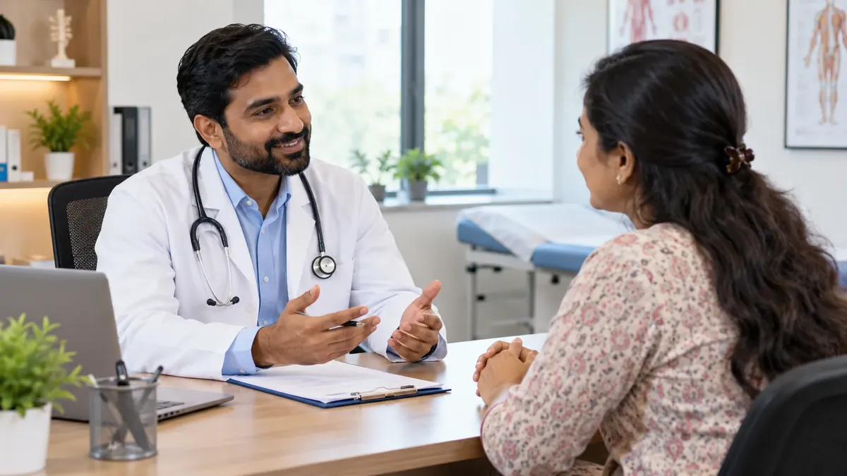 The doctor talking with a patient