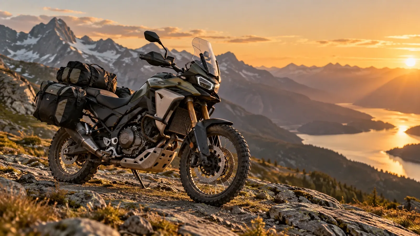 The motorcycle loaded for a long ride