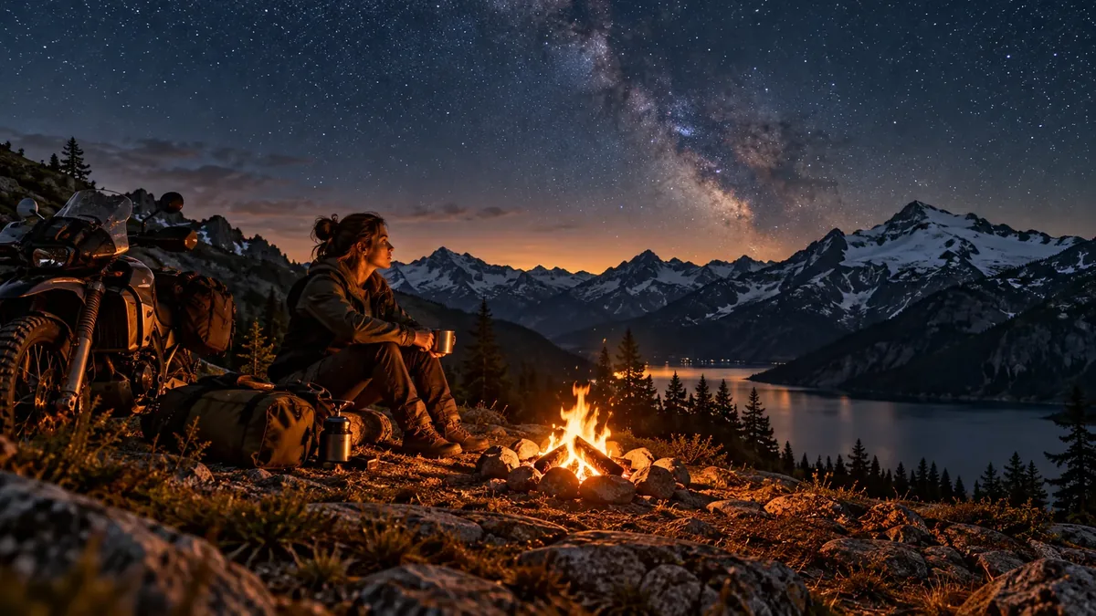 A campfire under the night sky