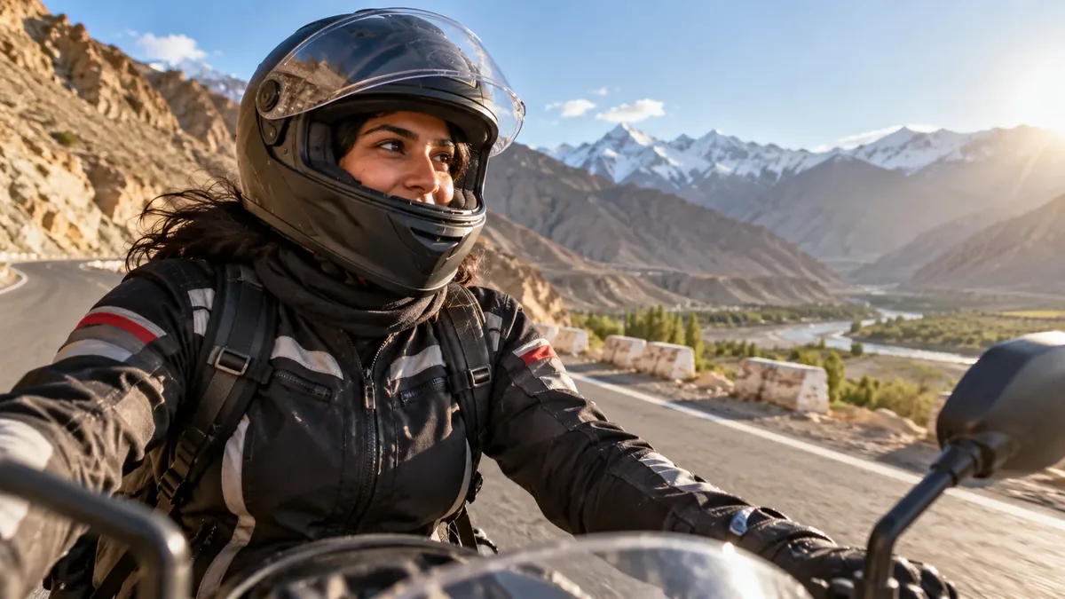 A rider in her helmet