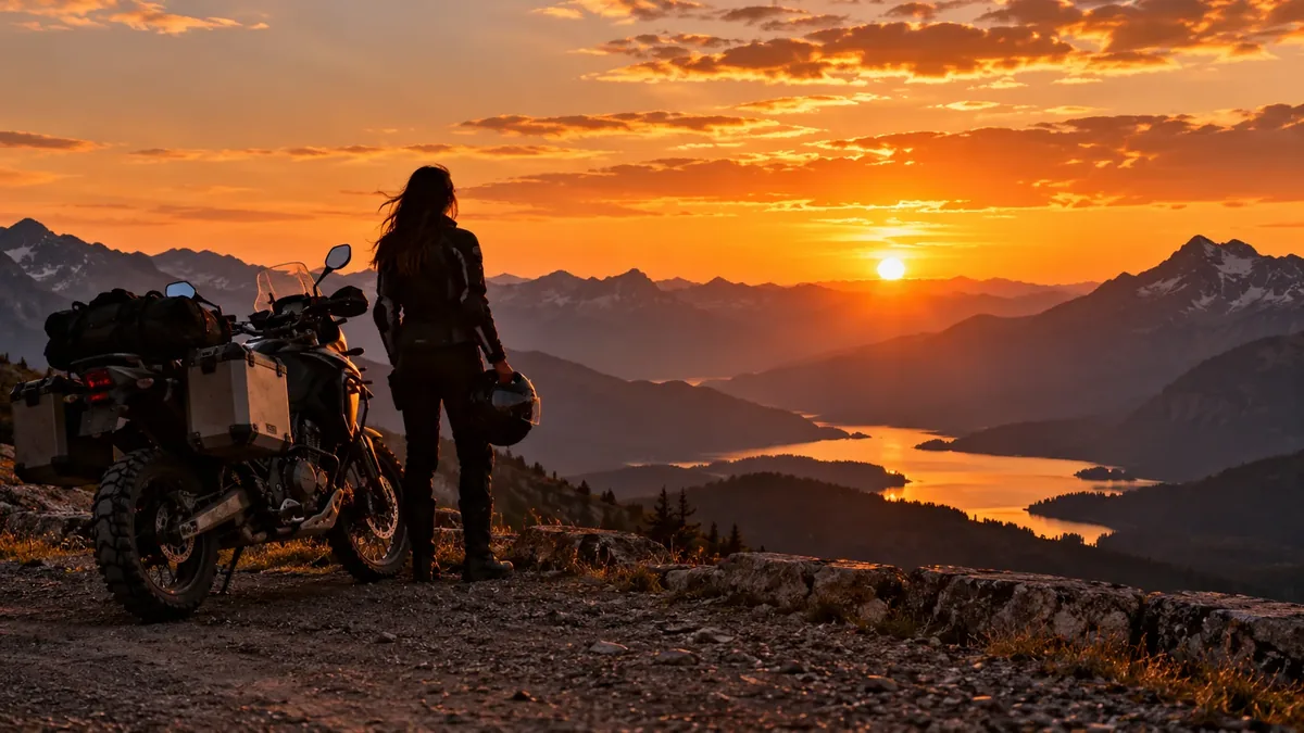 A motorcycle at sunset