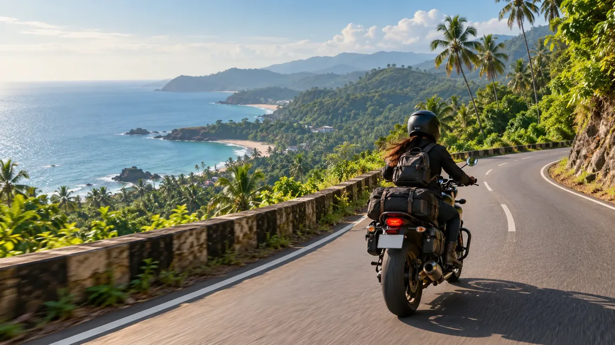 A coastal road through green hills