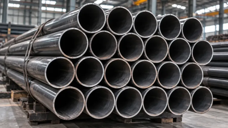 Stacked mild steel pipes