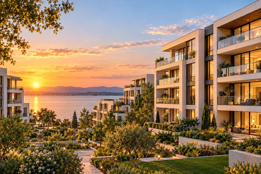 A lakeside apartment complex