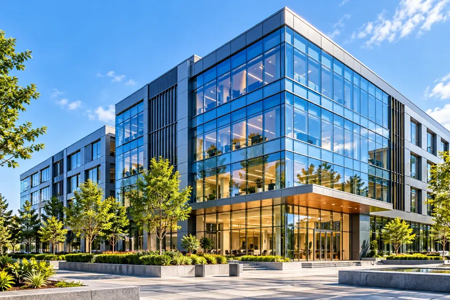 A glass office building