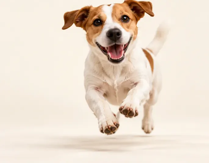 A happy terrier mid-leap